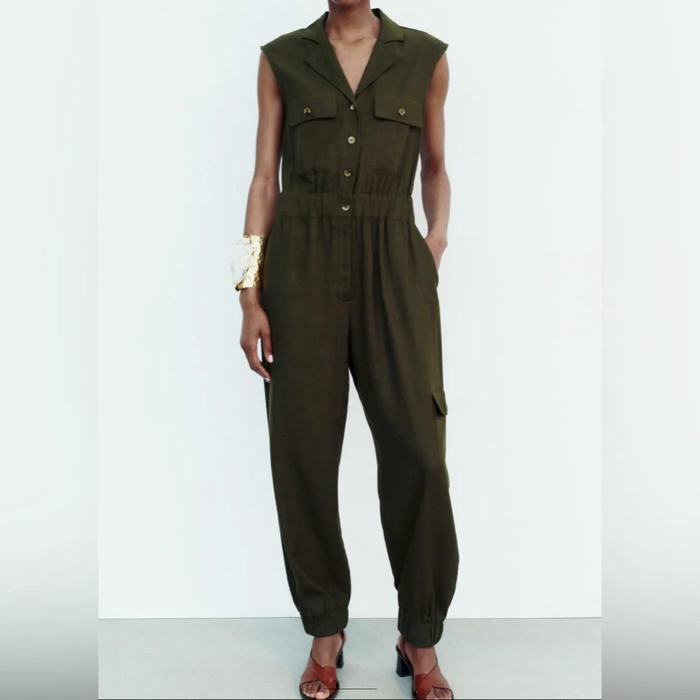 Zara Sleeveless Linen Blend Jumpsuit. New with Tags.